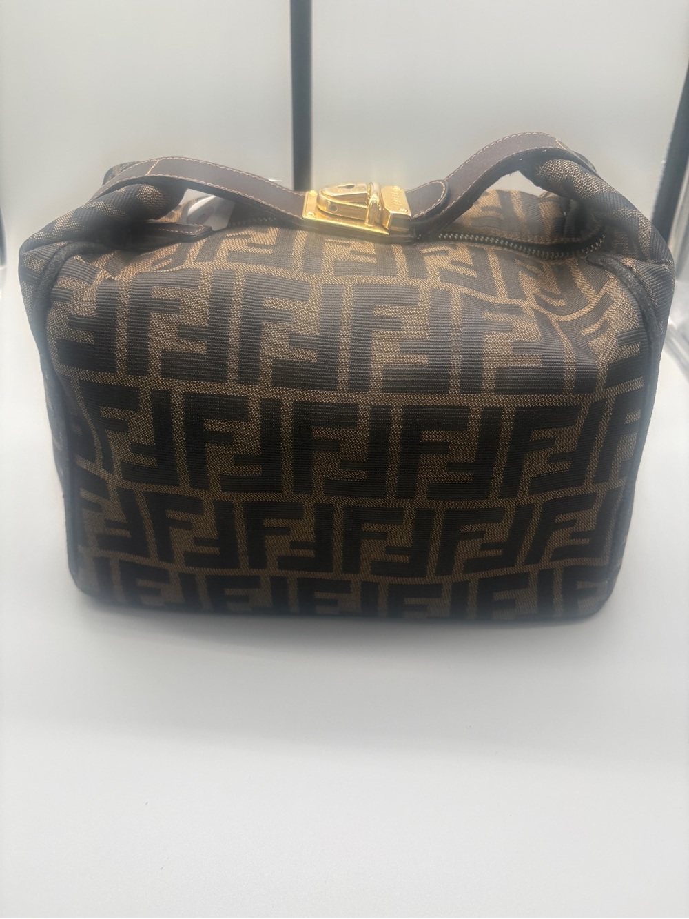 Fendi Brown/Black FF Monogram Men's Toiletry Pouch with Gold Hardware